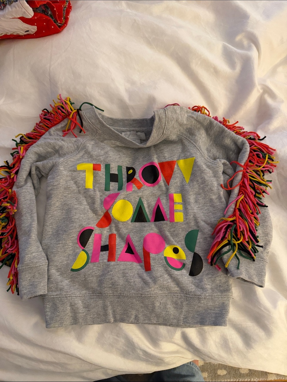 Stella McCartney kids Grey Sweatshirt with Colorful Fringe and Graphic